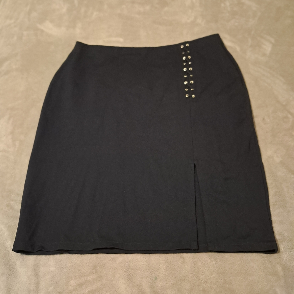 Lauren Ralph Lauren Womens Pencil Skirt Navy Ponte Lace Up Side Slit XL.
